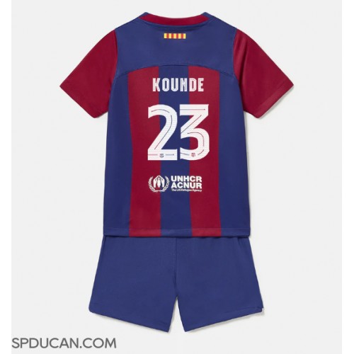 Dječji Nogometni Dres Barcelona Jules Kounde #23 Domaci 2023-24 Kratak Rukav (+ Kratke hlače)